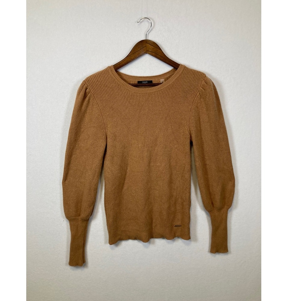 Tahari Womens Camel Brown Ribbed Puff Sleeve Balloon‎ Cuff Sweater Size M